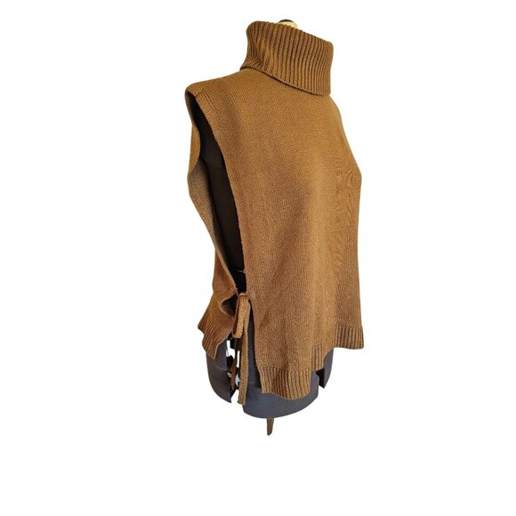 Kate & Sam Camel Tan Turtleneck Side Tie Ribbed Sweater Vest Large - Picture 2 of 8